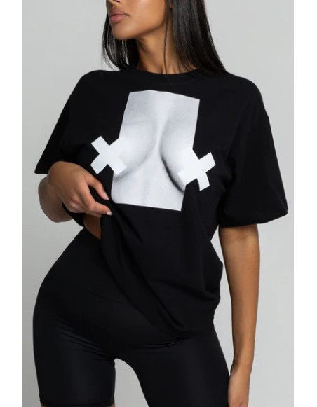 T-shirt bawełniany oversize BOOBIES XX - czarny