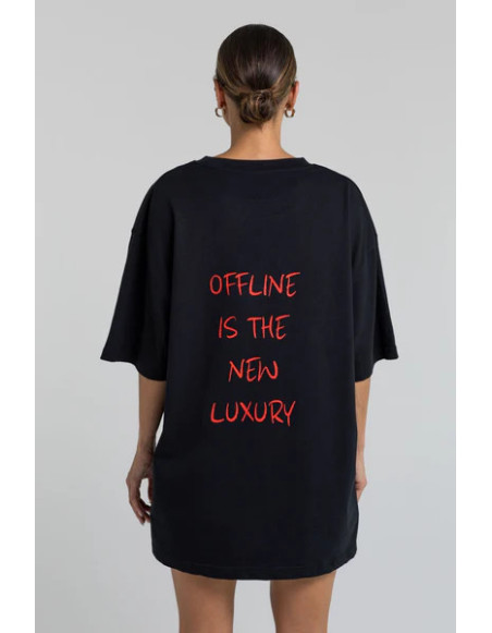 T-shirt bawełniany oversize OFFLINE nadruk czerwony - czarny