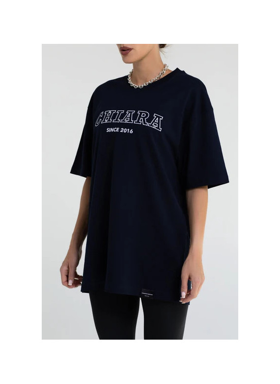 T-shirt bawełniany oversize BOYFRIEND haft CHIARA - granatow