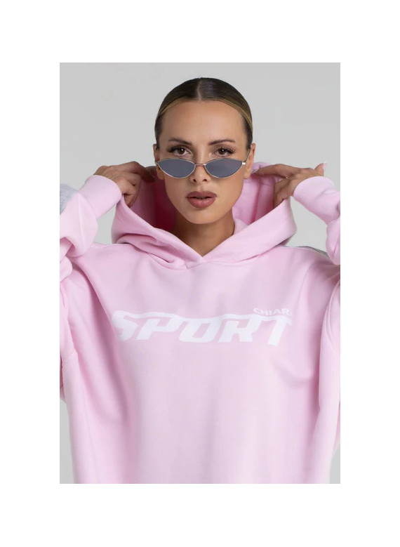 Bluza damska hoodie z lampasem SPORTY - różowy