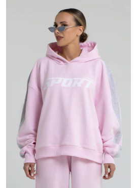 Bluza damska hoodie z lampasem SPORTY - różowy