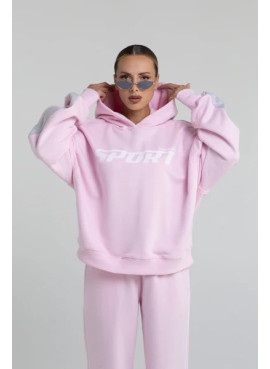 Bluza damska hoodie z lampasem SPORTY - różowy