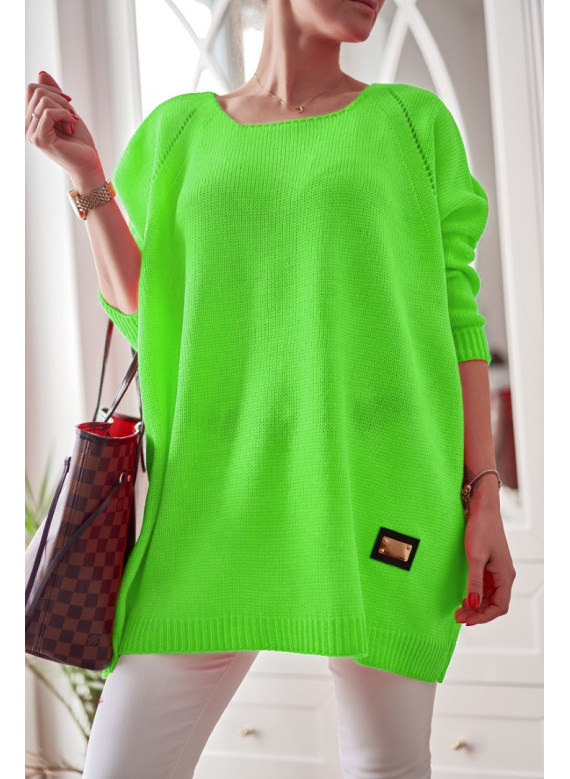 Długi damski sweter Stella oversize zielony neon