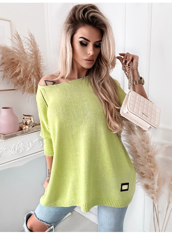 Długi damski sweter Stella oversize limonka pastel