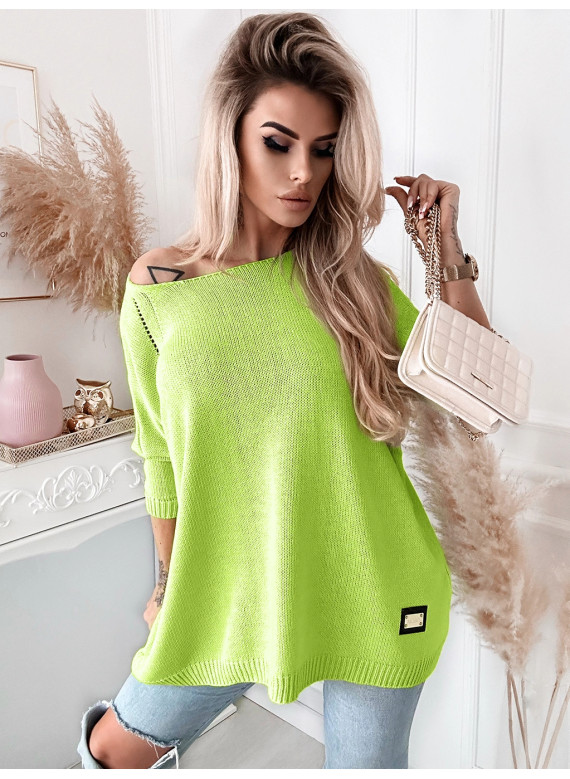 Długi damski sweter Stella oversize limonka