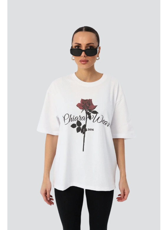 T-shirt bawełniany oversize ROSE - biały